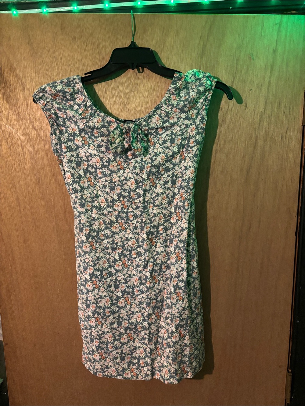 H by Halston Green Floral Mini Dress with Front Tie